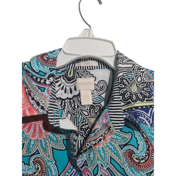 Chico’s Blue Paisley Sleeveless Button Up Top Size 2 (L/12) - Picture 5 of 5